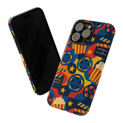 Vibrant Movie-Themed Protective Phone Case with Colourful Film Reel and Popcorn Design for Stylish Protection Compatible with iPhone 13, 14, 15 & 16 – All Models Including Pro, Pro Max & Plus