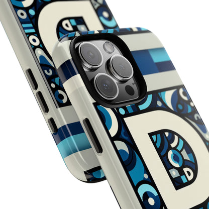 Blue Alphabet Letter D Phone Case with 3D Wrap and Shock Protection for Kids and Teens