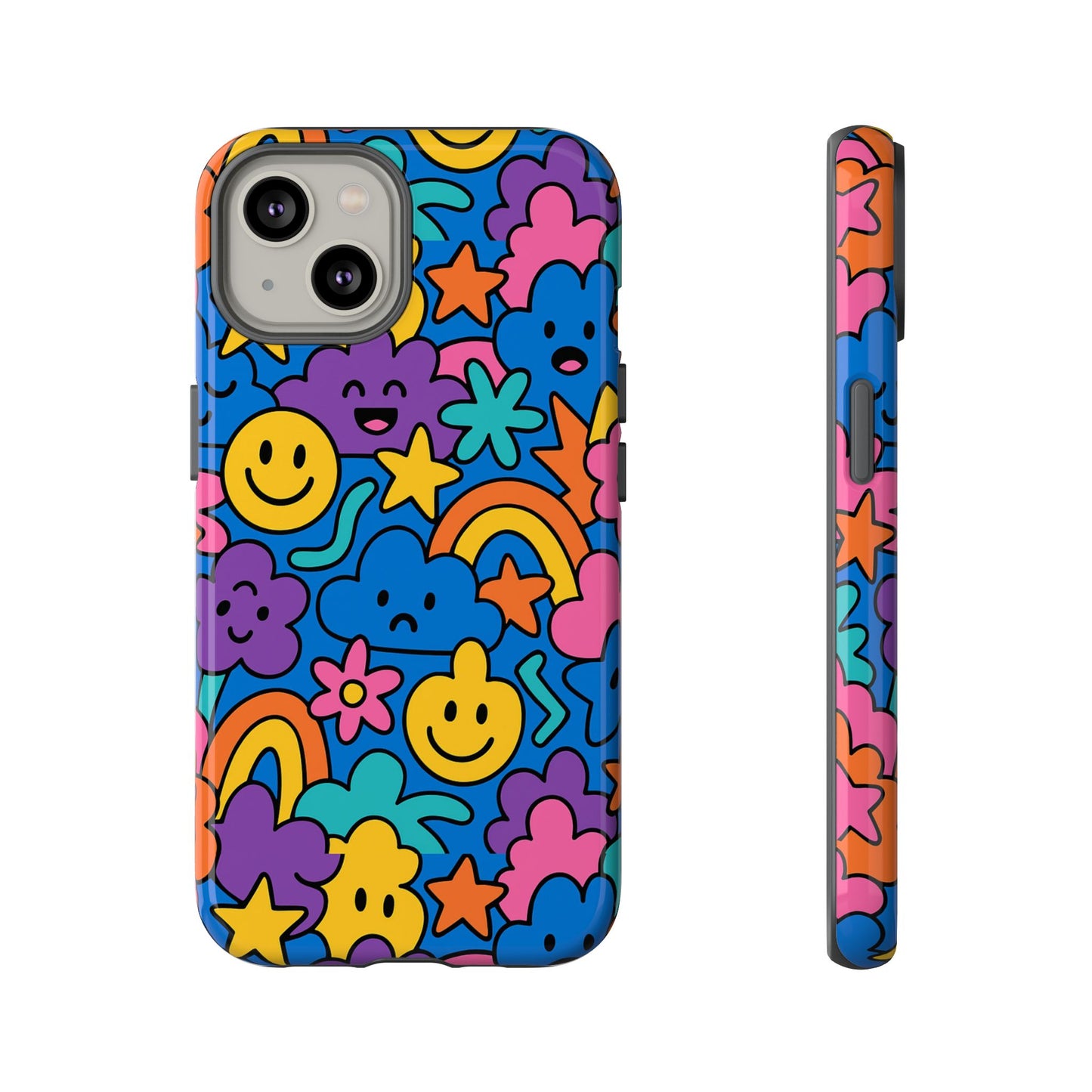 vibrant cartoon protective phone case with playful multicolour design – unisex fashion accessory – compatible with iphone 13, 14, 15 & 16 – all models including pro, pro max & plus