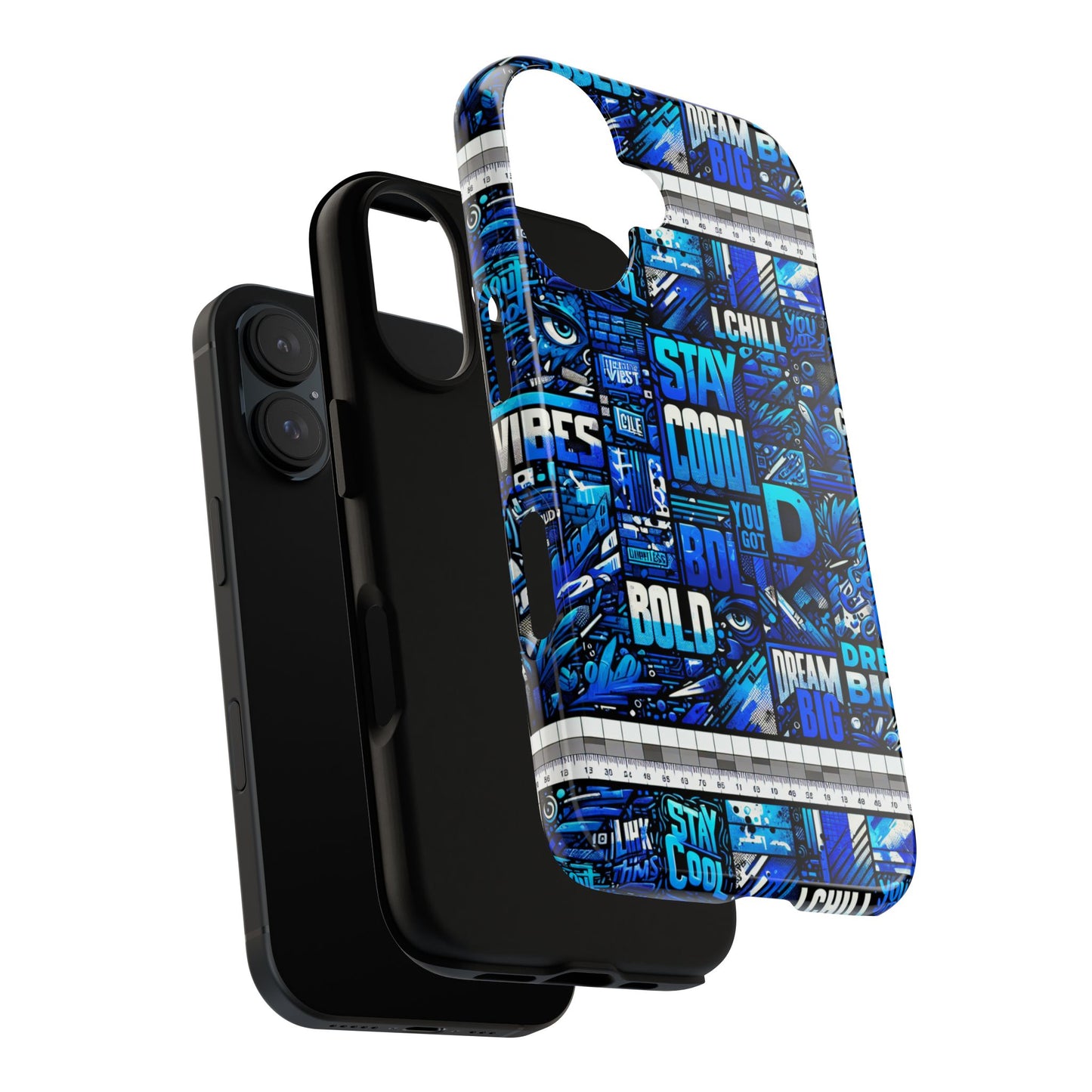 vibrant 3d wrap protective phone case in blue typography design for unique style – stylish protection compatible with iphone 13, 14, 15 & 16 – all models including pro, pro max & plus