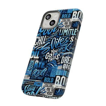 Vibrant Protective Phone Case with Playful Typography Design in Blue – Stylish Self-Expression Accessory Compatible with iPhone 13, 14, 15 & 16 – all models including Pro, Pro Max & Plus