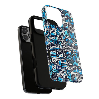 Vibrant 3D Wrap Stylish Protective Phone Case in Playful Blue and Black Design for Trendsetters Compatible with iPhone 13, 14, 15 & 16 – all models including Pro, Pro Max & Plus