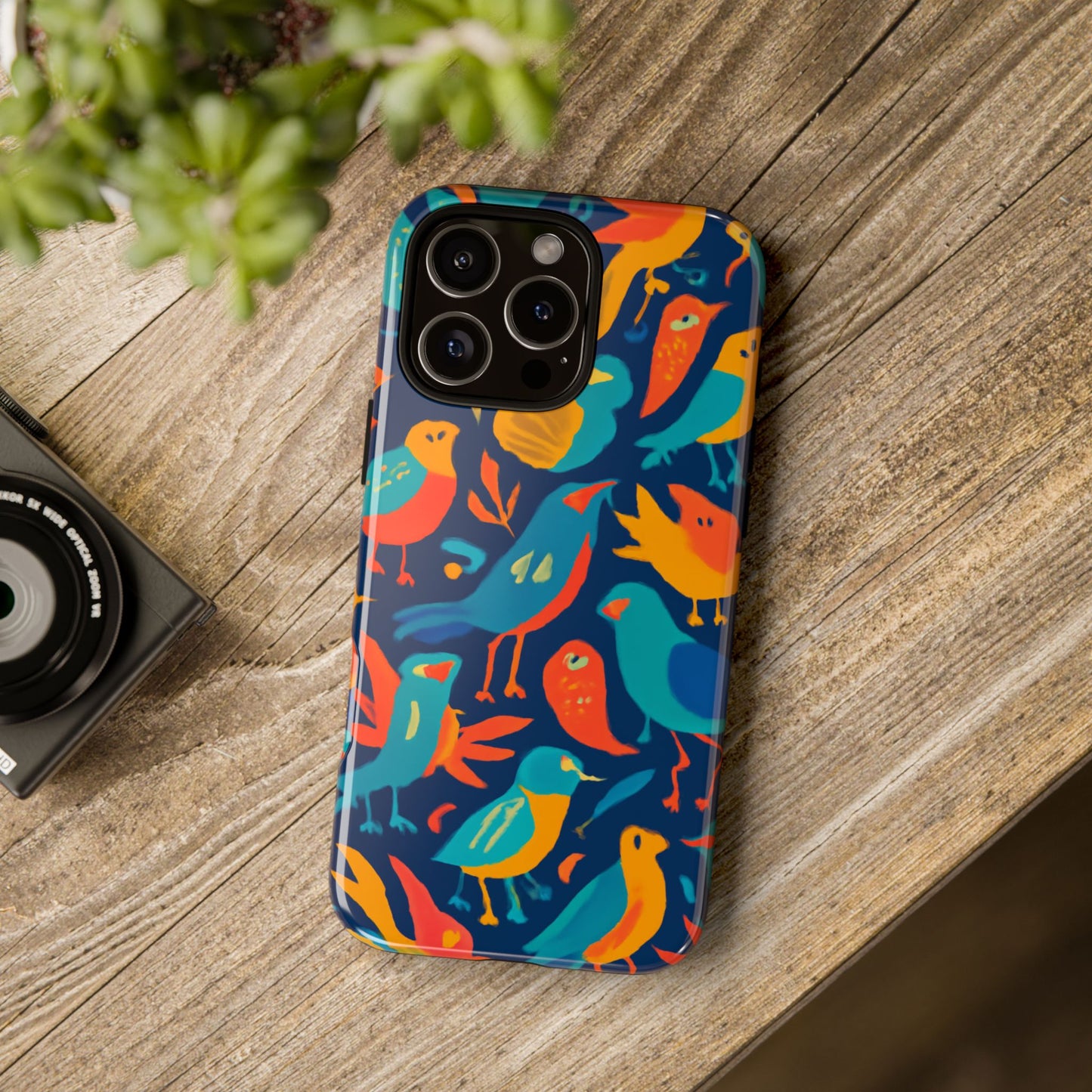 vibrant multicolour bird design phone case for stylish protection – compatible with iphone 13, 14, 15 & 16 – all models including pro, pro max & plus