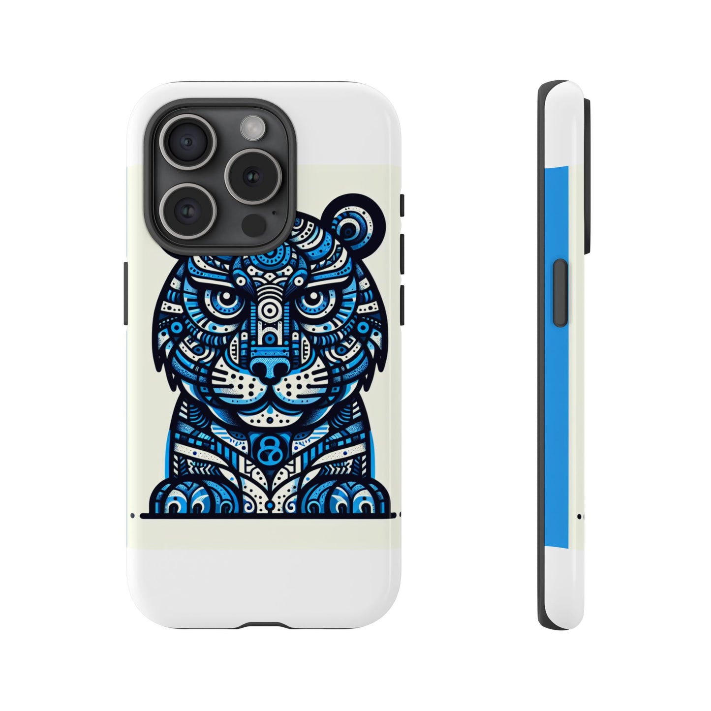 vibrant blue geometric tiger design phone case – stylish protection accessory for self-expression compatible with iphone 13, 14, 15 & 16 – all models including pro, pro max & plus