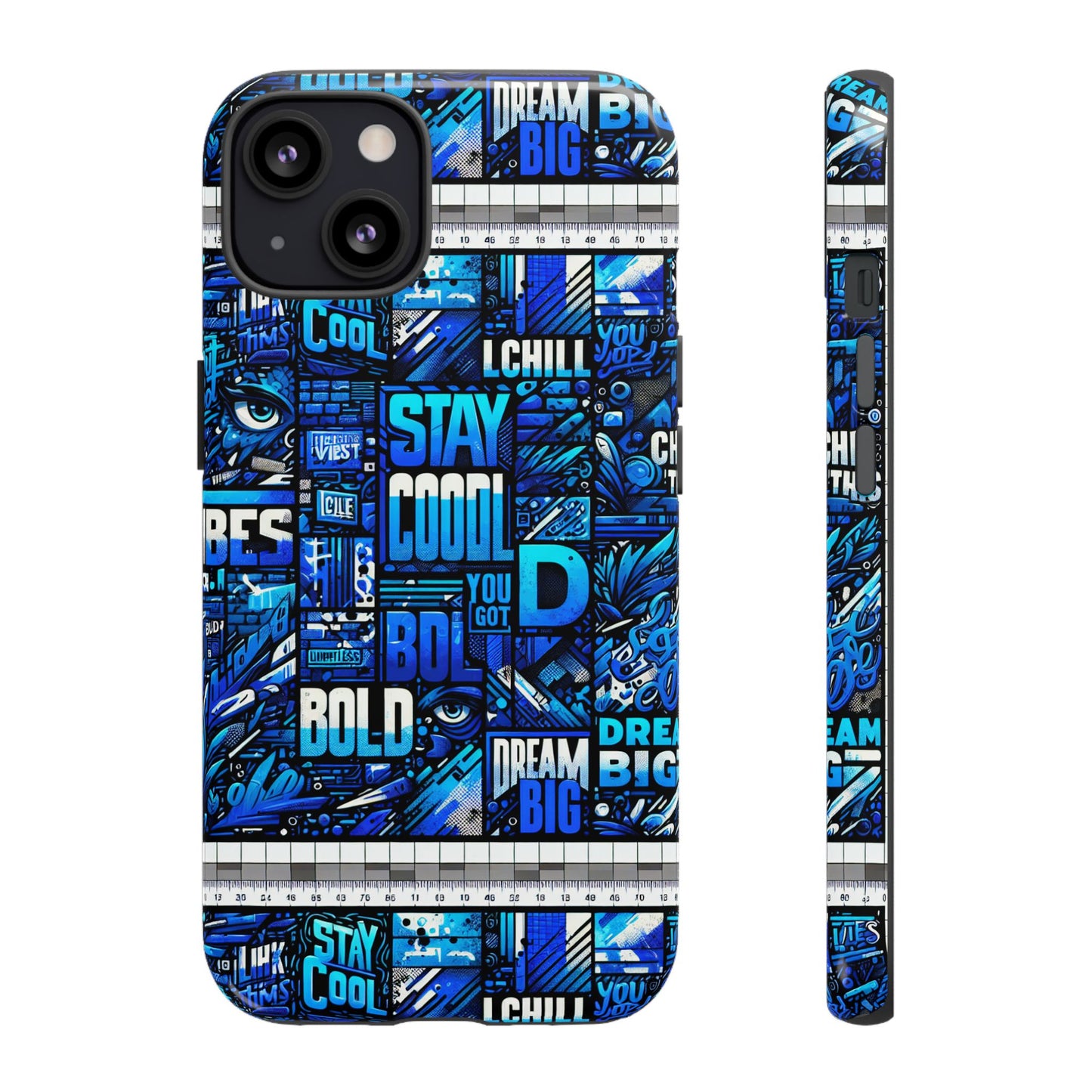 vibrant 3d wrap protective phone case in blue typography design for unique style – stylish protection compatible with iphone 13, 14, 15 & 16 – all models including pro, pro max & plus