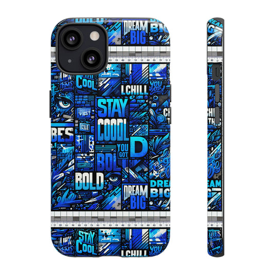 Vibrant 3D Wrap Protective Phone Case in Blue Typography Design for Unique Style – Stylish Protection Compatible with iPhone 13, 14, 15 & 16 – All Models Including Pro, Pro Max & Plus