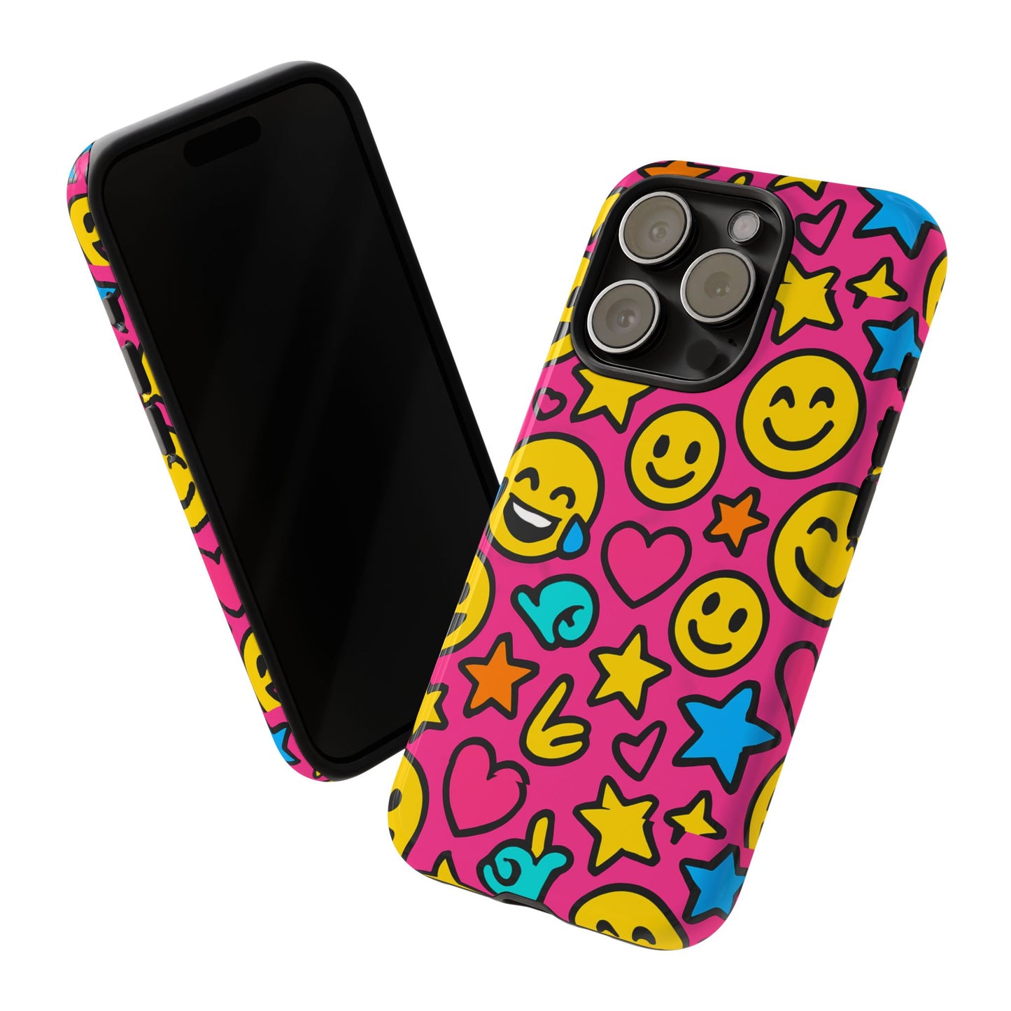 vibrant pink emoji phone case with 3d wrap design for stylish protection compatible with iphone 13, 14, 15 & 16 – all models including pro, pro max & plus