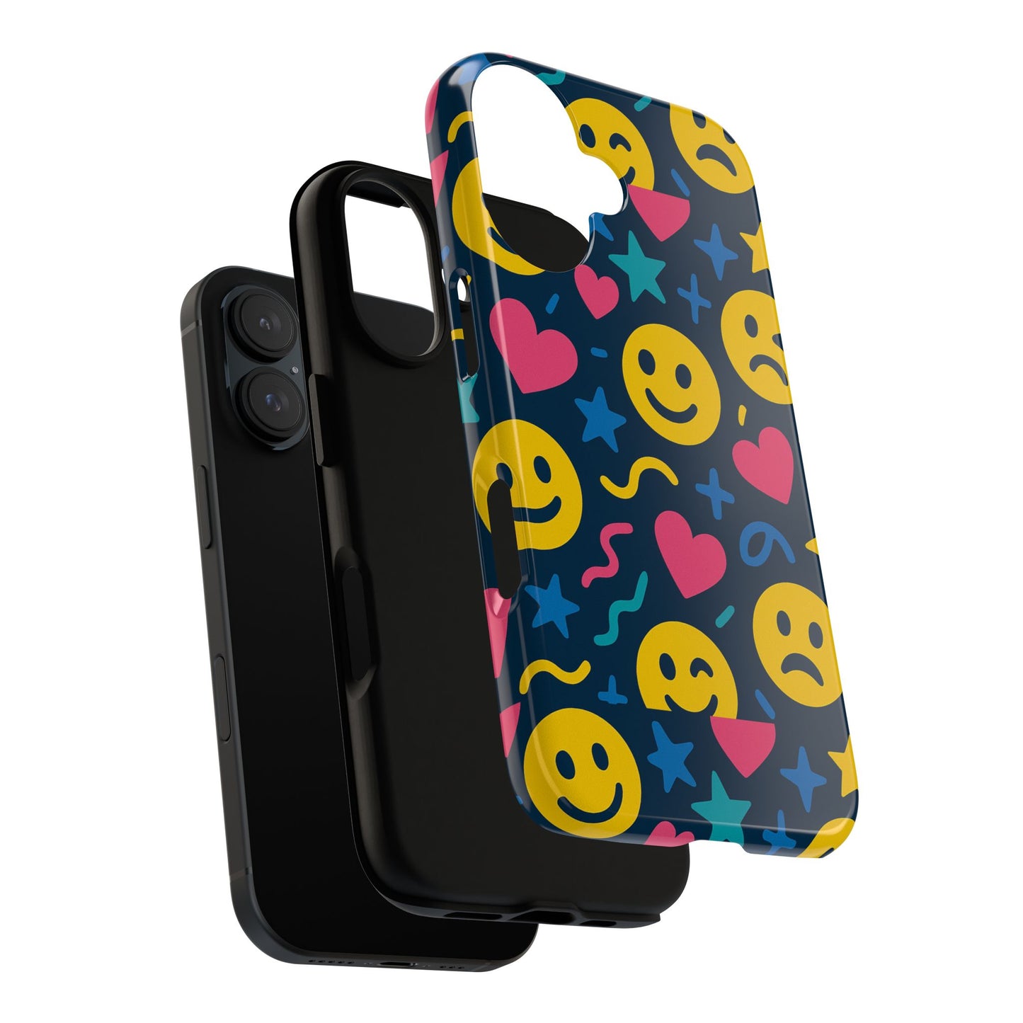 vibrant multicolour emoji phone case with 3d wrap design for playful protection compatible with iphone 13, 14, 15 & 16 – all models including pro, pro max & plus