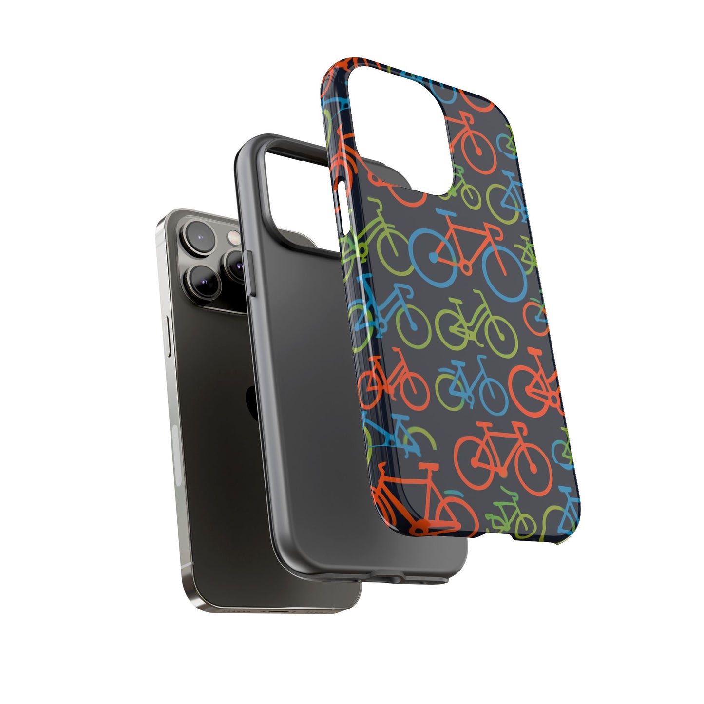 multicolour bicycle print protective phone case for smartphones – vibrant style and trendy accessory compatible with iphone 13, 14, 15 & 16 – all models including pro, pro max & plus