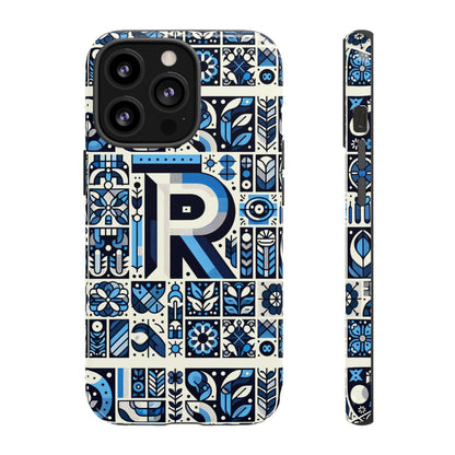 Blue Alphabet R Phone Case with 3D Wrap and Shock Absorption for Kids and Teenagers