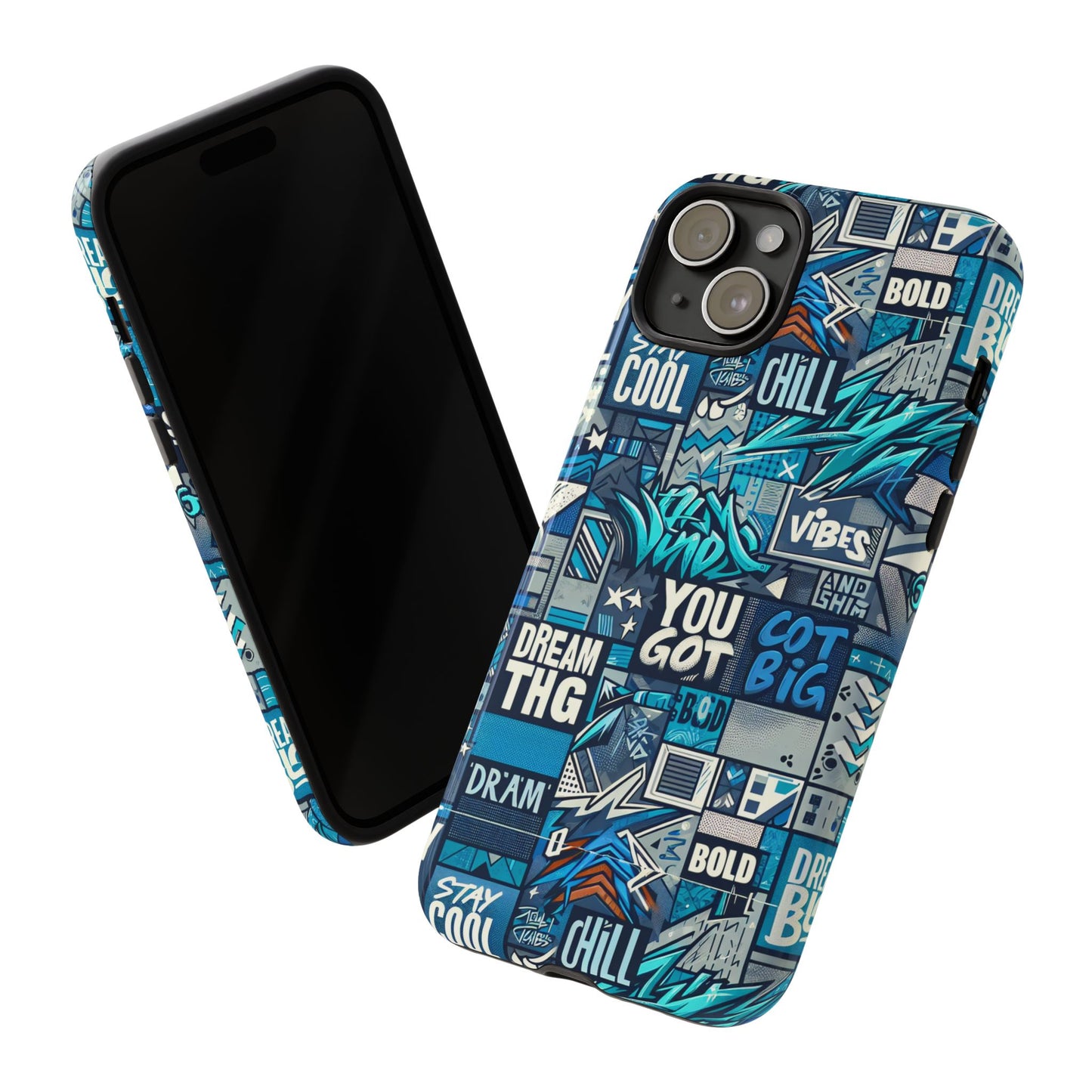 vibrant 3d wrap protective phone case in blue with playful graphic design for stylish protection – compatible with iphone 13, 14, 15 & 16 – all models including pro, pro max & plus