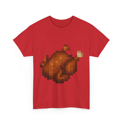 Funny Pixel Turkey Unisex Heavy Cotton Tee for Gamers - Perfect Thanksgiving Shirt, Casual Wear, Comfortable Cotton Tee, Fun Gamer Apparel, Holiday Graphic Tee