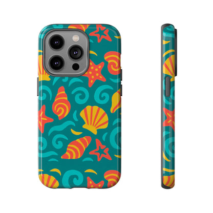 Vibrant Coastal Shell Pattern Protective Phone Case for Stylish Self-Expression Compatible with iPhone 13, 14, 15 & 16 – all models including Pro, Pro Max & Plus