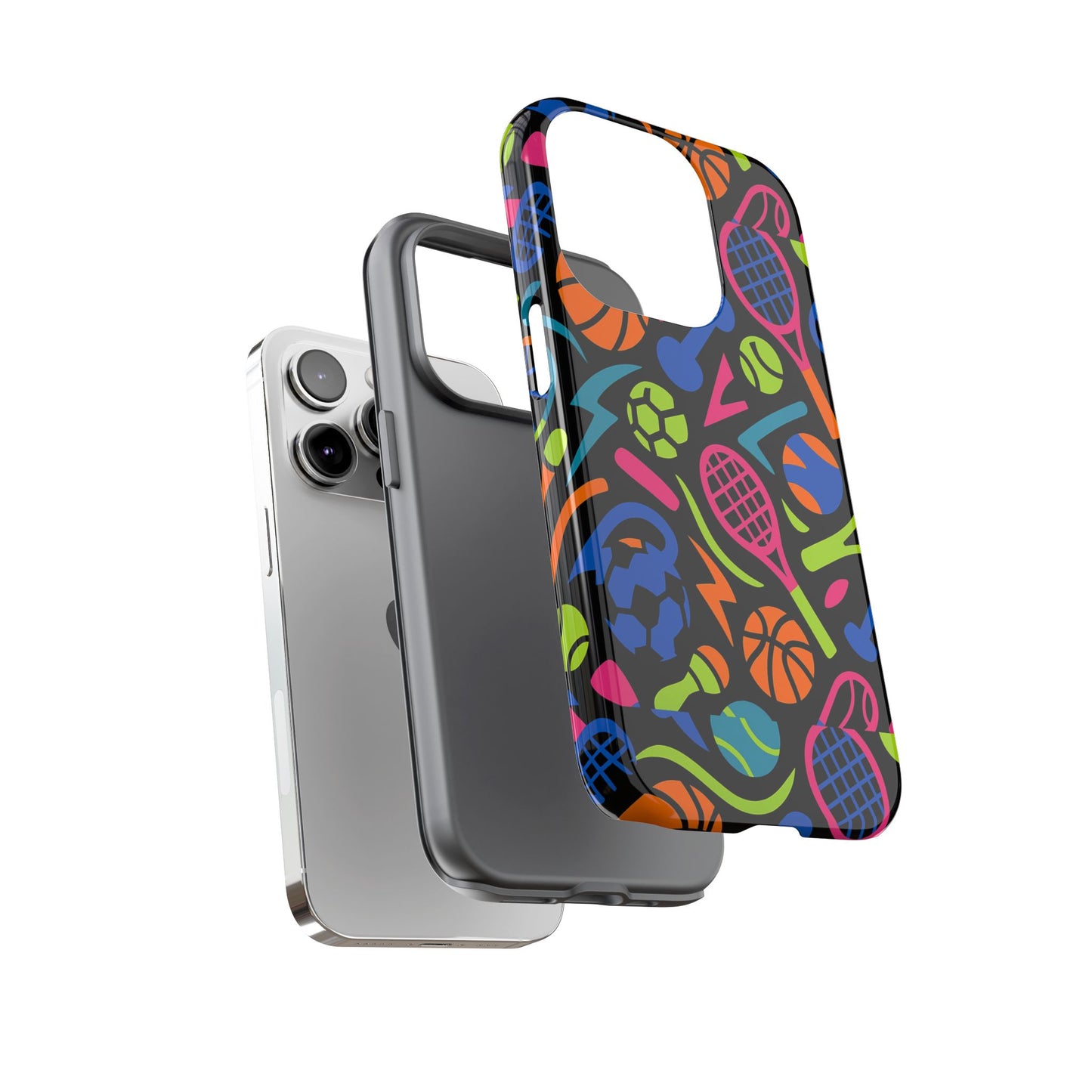 vibrant 3d sport-themed protective phone case in multicolour design for active lifestyle compatible with iphone 13, 14, 15 & 16 – all models including pro, pro max & plus