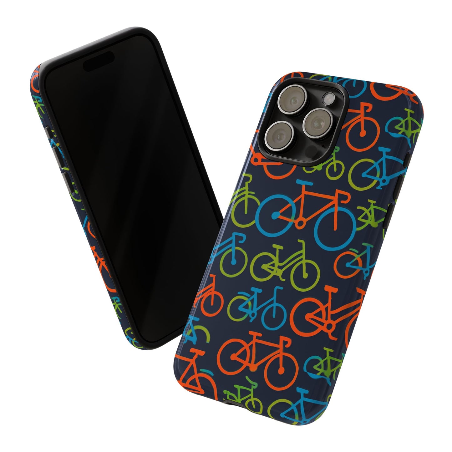 multicolour bicycle print protective phone case for smartphones – vibrant style and trendy accessory compatible with iphone 13, 14, 15 & 16 – all models including pro, pro max & plus