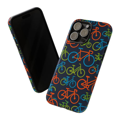 Multicolour Bicycle Print Protective Phone Case for Smartphones – Vibrant Style and Trendy Accessory Compatible with iPhone 13, 14, 15 & 16 – all models including Pro, Pro Max & Plus