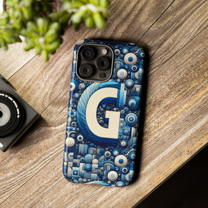 Blue Alphabet G Phone Case for iPhone and Android Shockproof Protective Cover with 3D Wrap Design and UV Protection