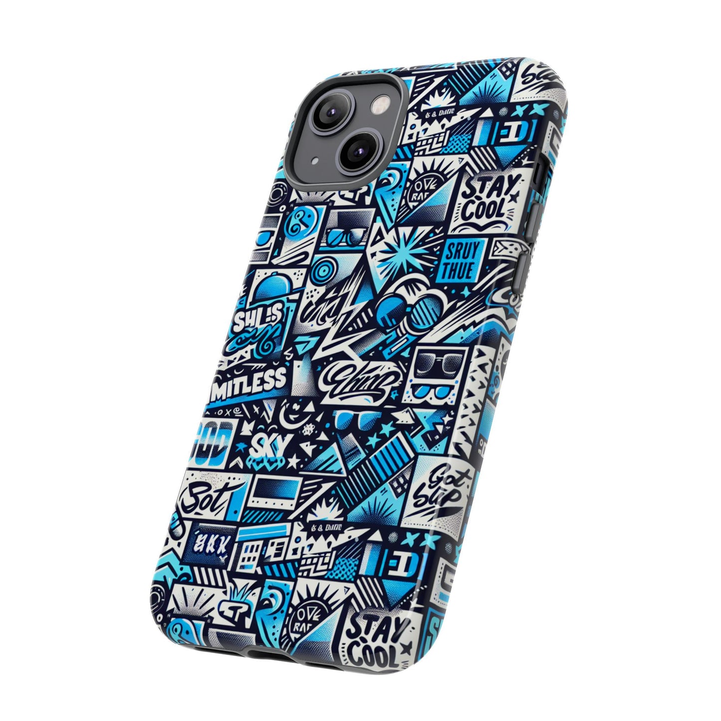 vibrant 3d wrap stylish protective phone case in playful blue and black design for trendsetters compatible with iphone 13, 14, 15 & 16 – all models including pro, pro max & plus