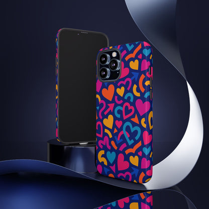 Vibrant Multicolour Heart Pattern Protective Phone Case with 3D Wrap Design for Stylish Smartphone Accessories Compatible with iPhone 13, 14, 15 & 16 – all models including Pro, Pro Max & Plus