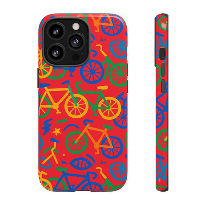 Vibrant 3D Bicycle Pattern Protective Phone Case in Colourful Retro Design for Stylish Protection Compatible with iPhone 13, 14, 15 & 16 – all models including Pro, Pro Max & Plus
