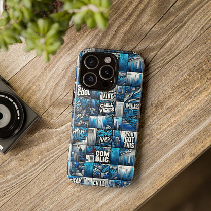 Vibrant 3D Wrap Protective Phone Case in Blue Urban Aesthetic Design for Stylish Smartphone Protection Compatible with iPhone 13, 14, 15 & 16 – All Models Including Pro, Pro Max & Plus