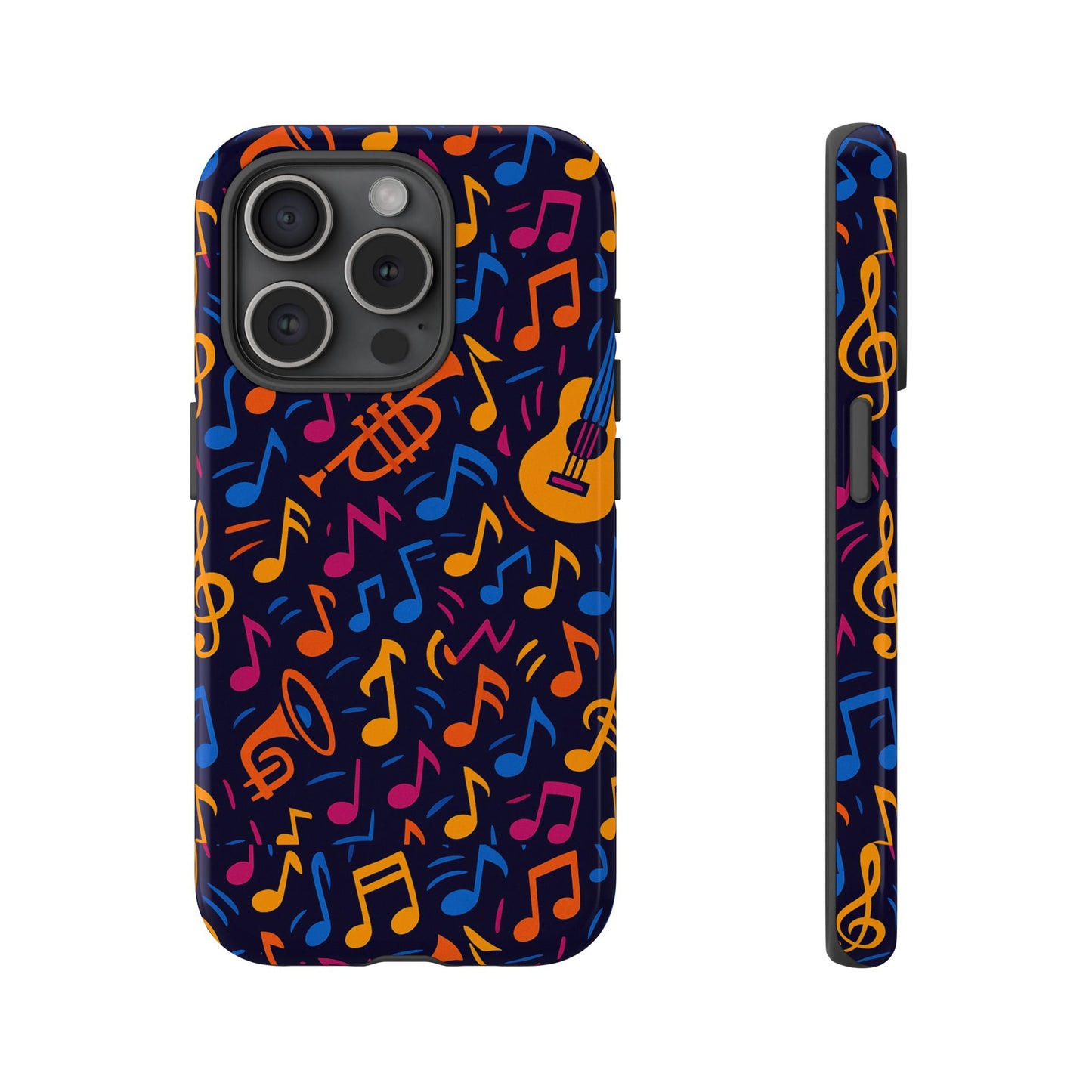 multicolour music themed protective phone case with 3d design for stylish protection – compatible with iphone 13, 14, 15 & 16 – all models including pro, pro max & plus