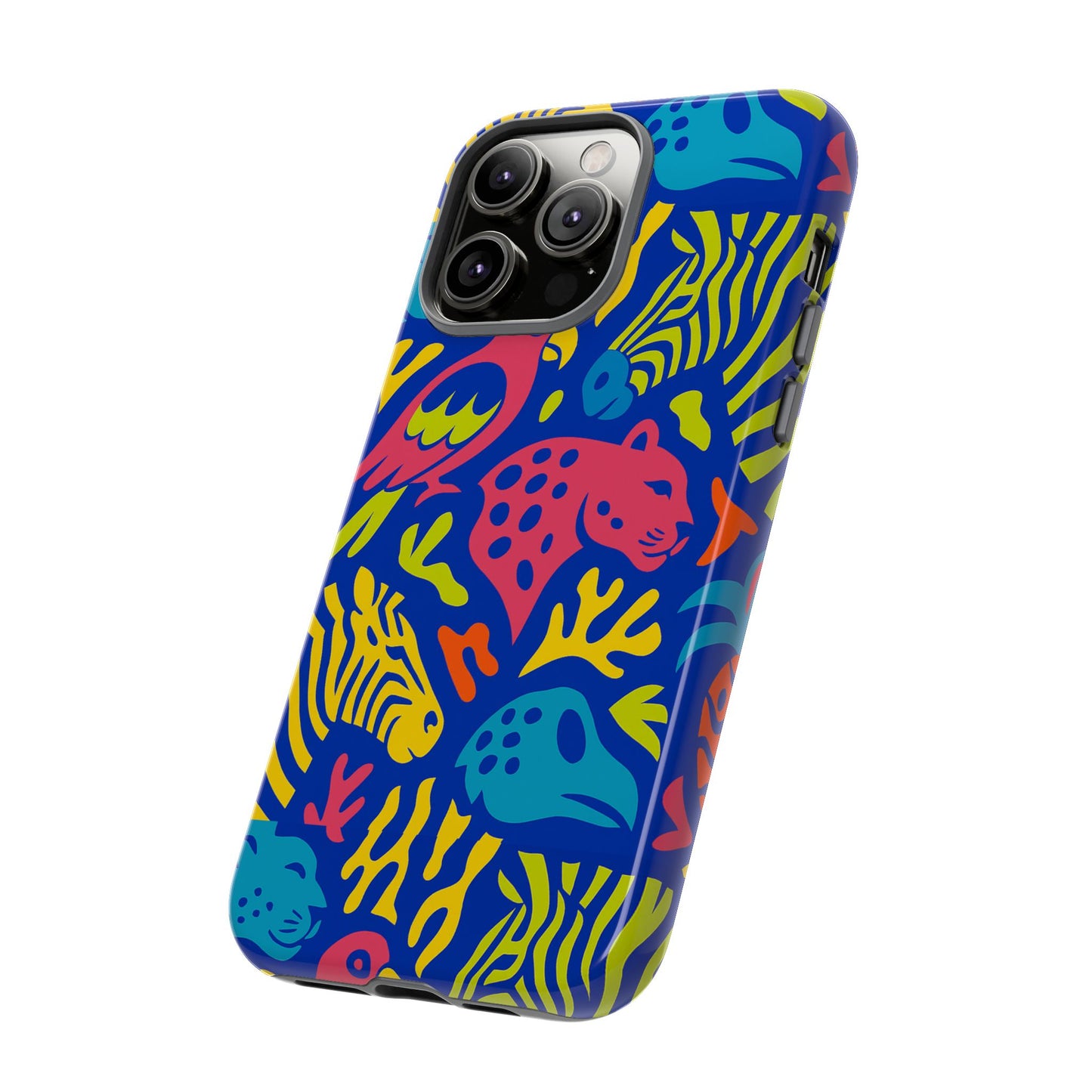 vibrant animal print protective phone case for stylish protection with multicolour design – compatible with iphone 13, 14, 15 & 16 – all models including pro, pro max & plus