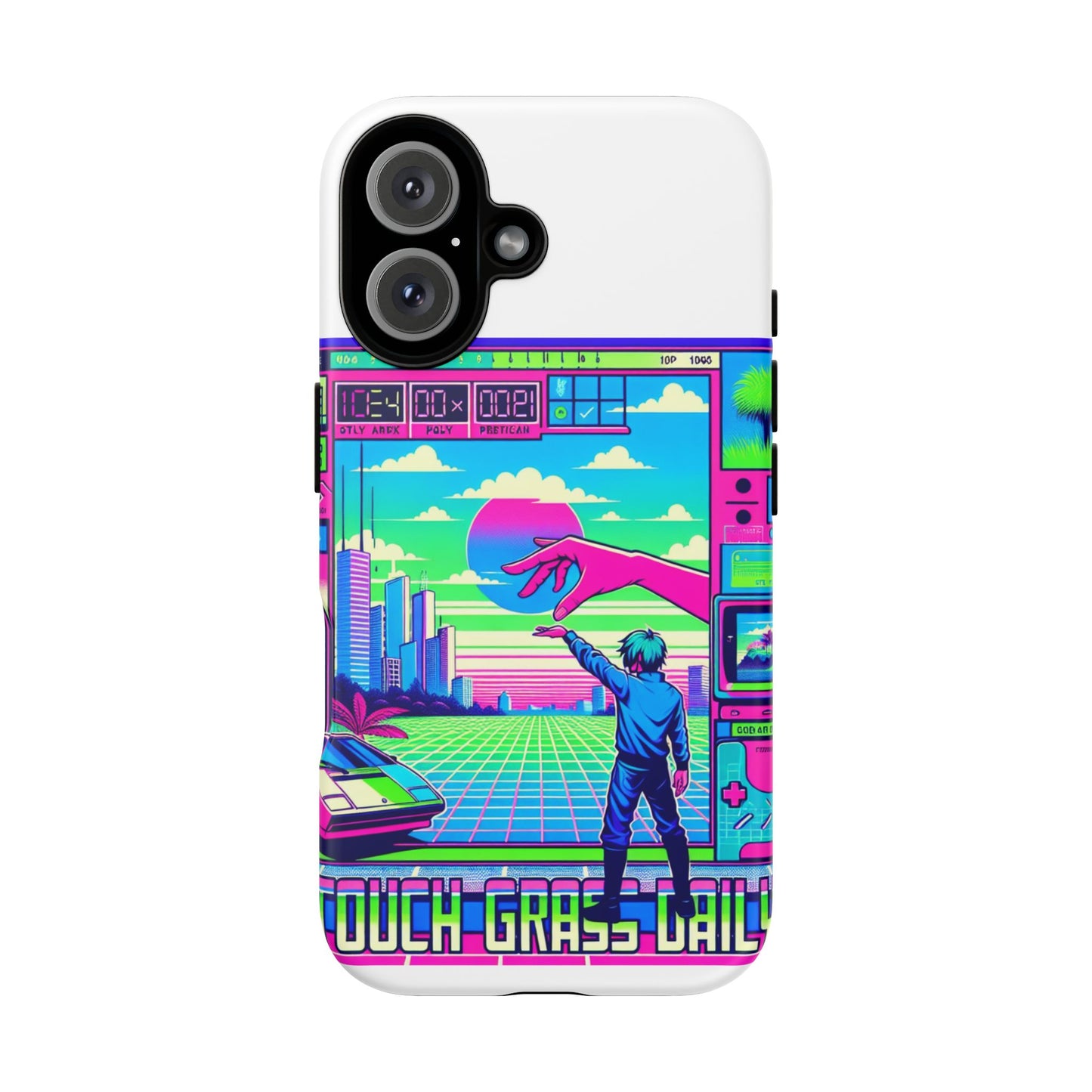touch grass daily 3d wrap protective phone case for smartphones, durable shock absorption, uv protected, unique anime design, fun gift for tech enthusiasts