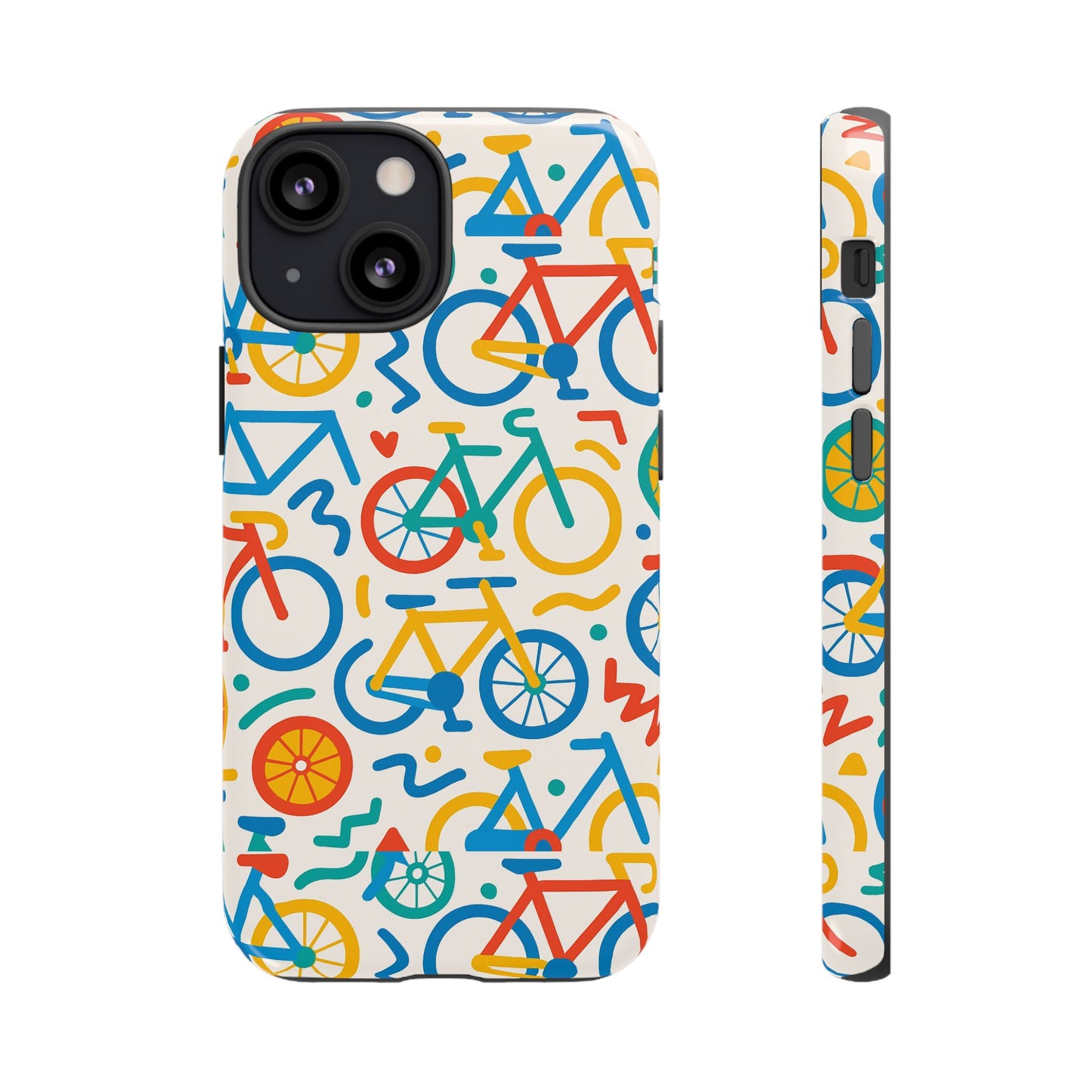 vibrant 3d bicycle print protective phone case – colourful unisex accessory for style and fun – compatible with iphone 13, 14, 15 & 16 – all models including pro, pro max & plus