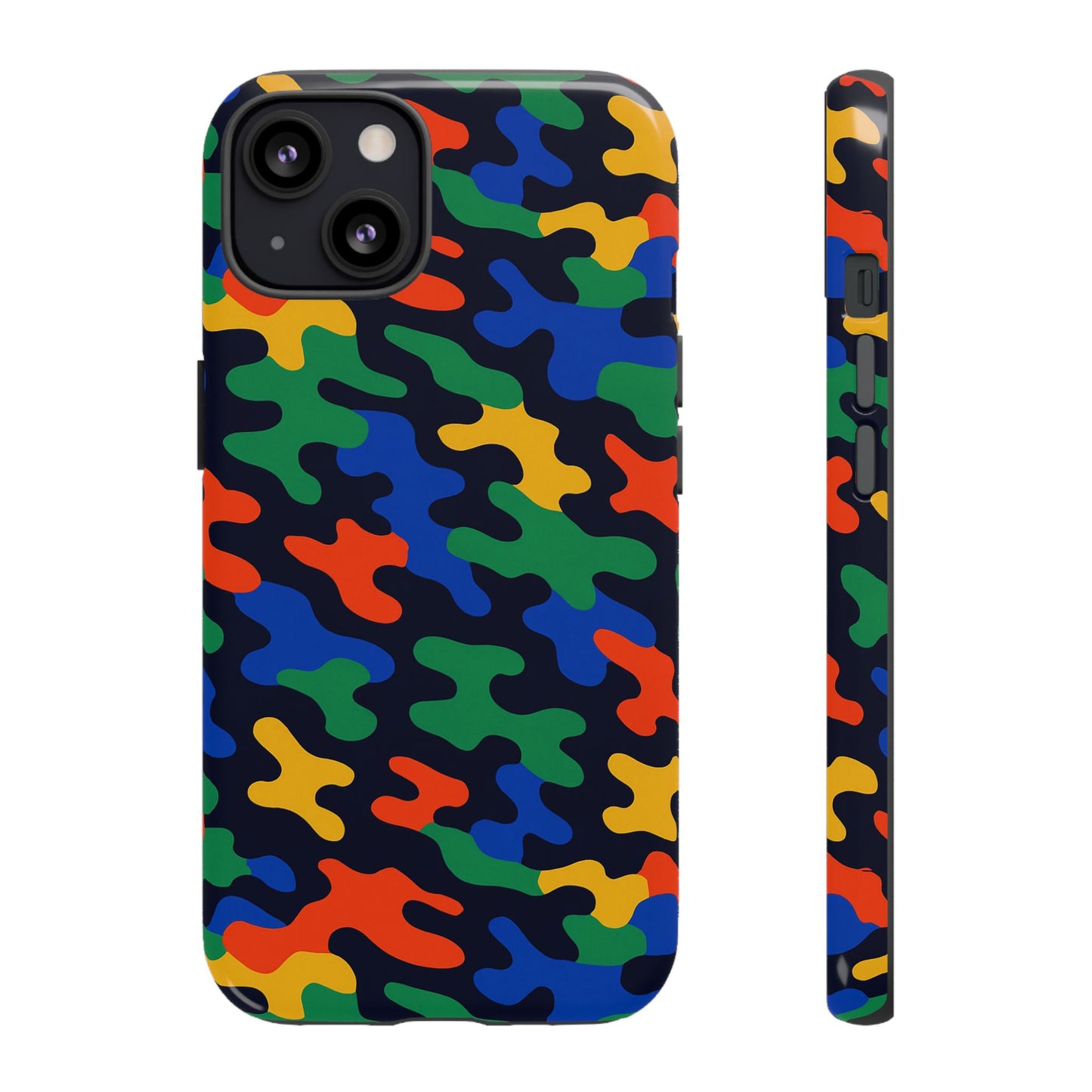 multicolour camouflage protective phone case with 3d wrap design for stylish smartphone protection compatible with iphone 13, 14, 15 & 16 – all models including pro, pro max & plus