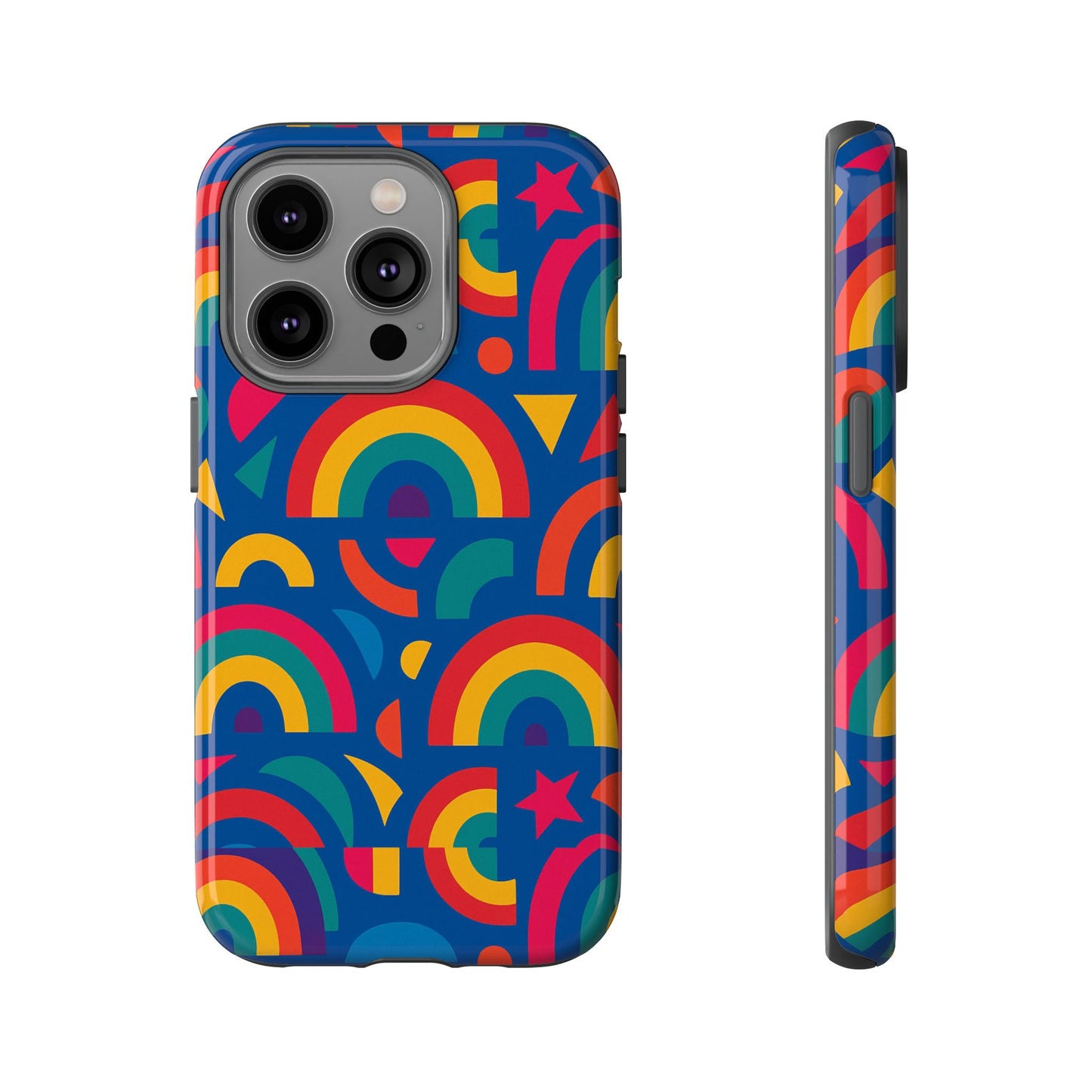 vibrant 3d geometric phone case in multicolour design for stylish protection compatible with iphone 13, 14, 15 & 16 – all models including pro, pro max & plus
