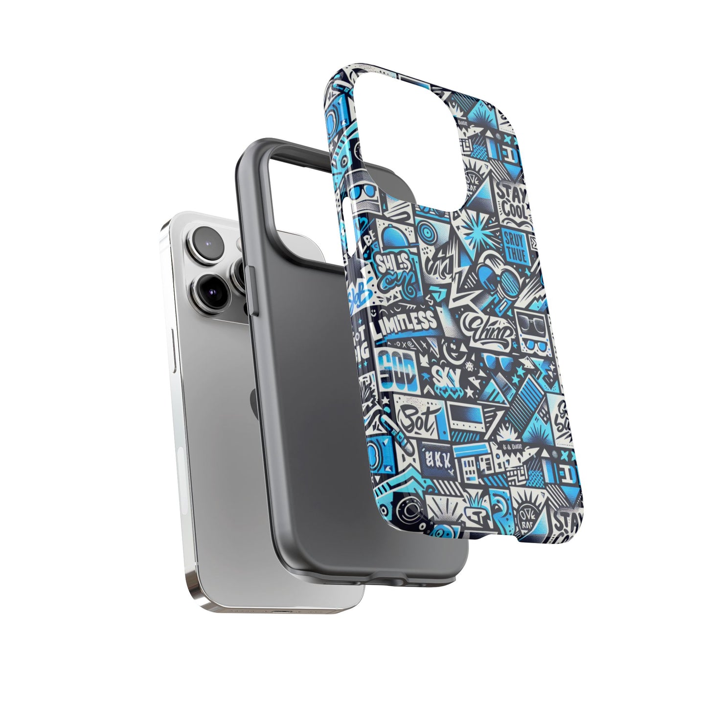 vibrant 3d wrap stylish protective phone case in playful blue and black design for trendsetters compatible with iphone 13, 14, 15 & 16 – all models including pro, pro max & plus