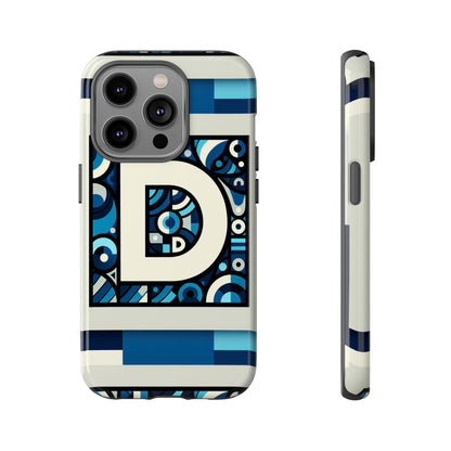 Blue Alphabet Letter D Phone Case with 3D Wrap and Shock Protection for Kids and Teens