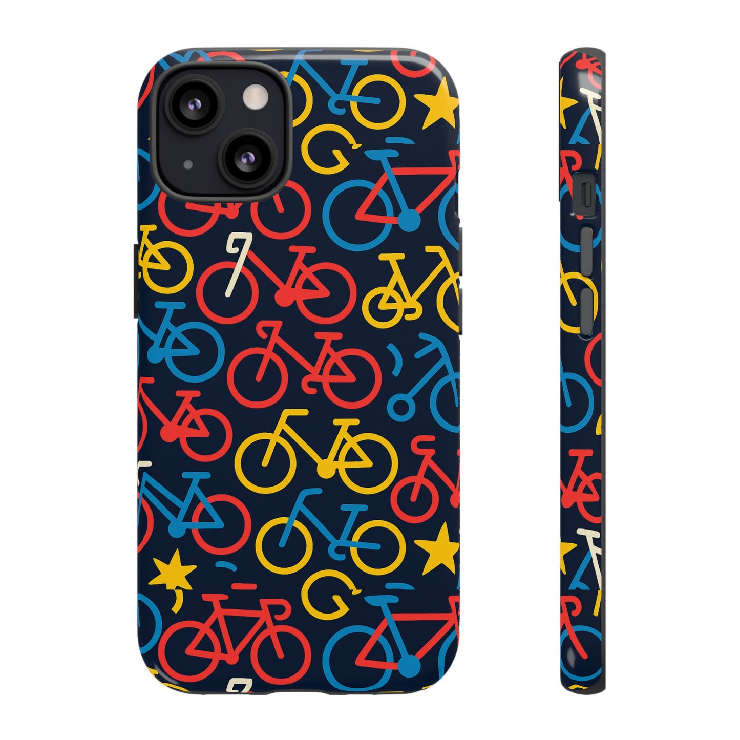 multicolor bicycle pattern protective phone case – vibrant 3d design for stylish protection – compatible with iphone 13, 14, 15 & 16 – all models including pro, pro max & plus