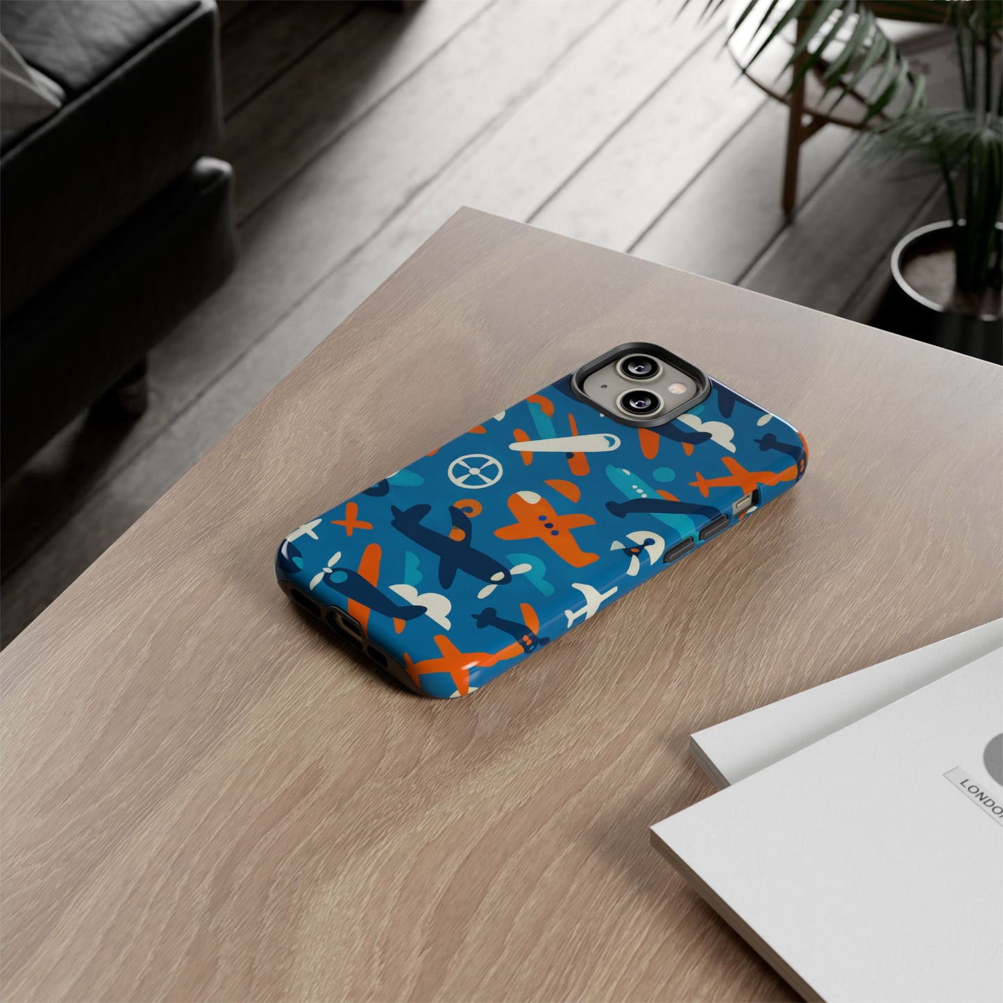 vibrant 3d airplane print phone case in blue – fun retro design for stylish protection – compatible with iphone 13, 14, 15 & 16 – all models including pro, pro max & plus