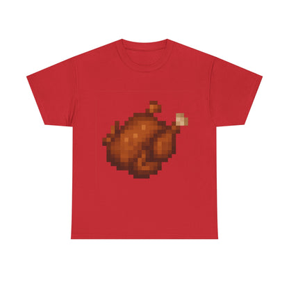 Funny Pixel Turkey Unisex Heavy Cotton Tee for Gamers - Perfect Thanksgiving Shirt, Casual Wear, Comfortable Cotton Tee, Fun Gamer Apparel, Holiday Graphic Tee