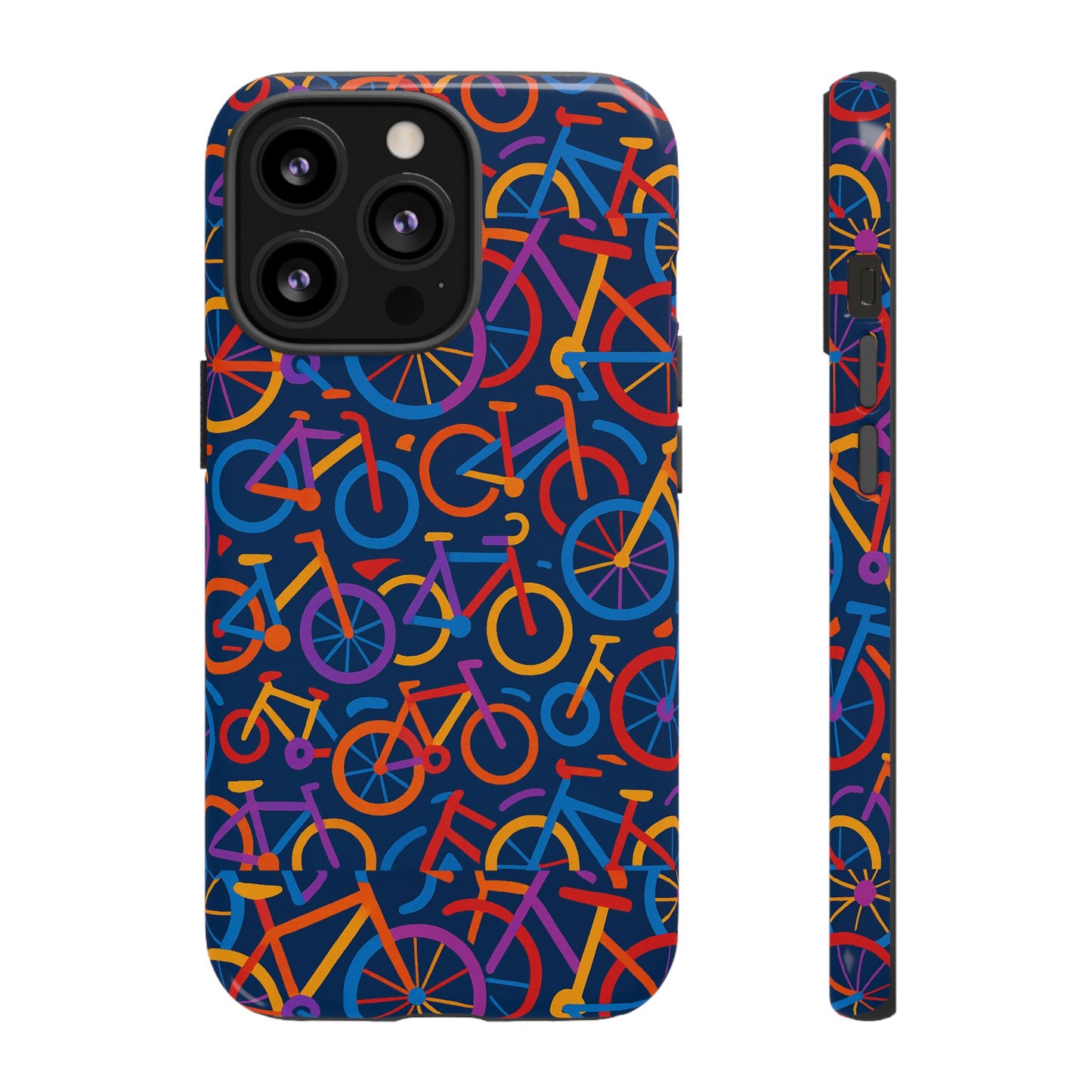 multicolour 3d bicycle pattern protective phone case stylish design for creative individuals compatible with iphone 13, 14, 15 & 16 – all models including pro, pro max & plus