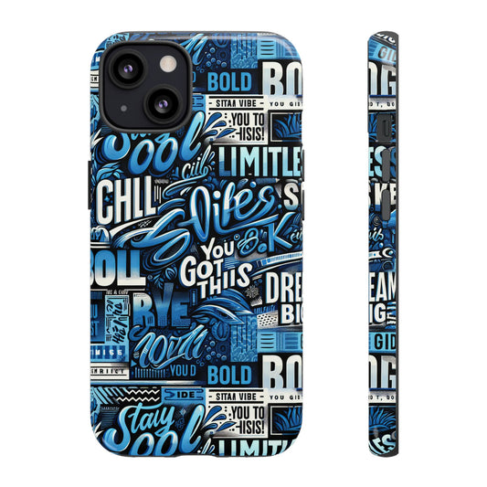 Vibrant Protective Phone Case with Playful Typography Design in Blue – Stylish Self-Expression Accessory Compatible with iPhone 13, 14, 15 & 16 – all models including Pro, Pro Max & Plus