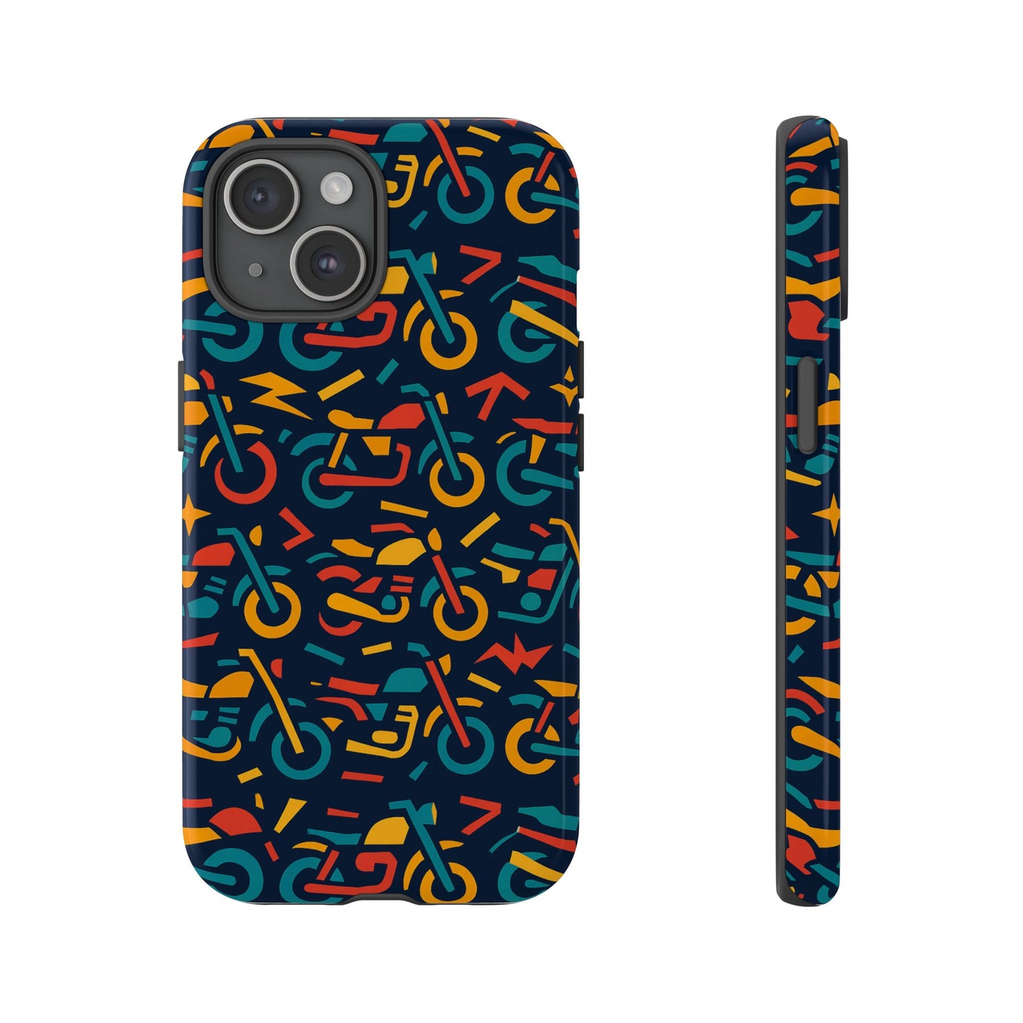 vibrant multicolour motorcycle design protective phone case for stylish protection – compatible with iphone 13, 14, 15 & 16 – all models including pro, pro max & plus
