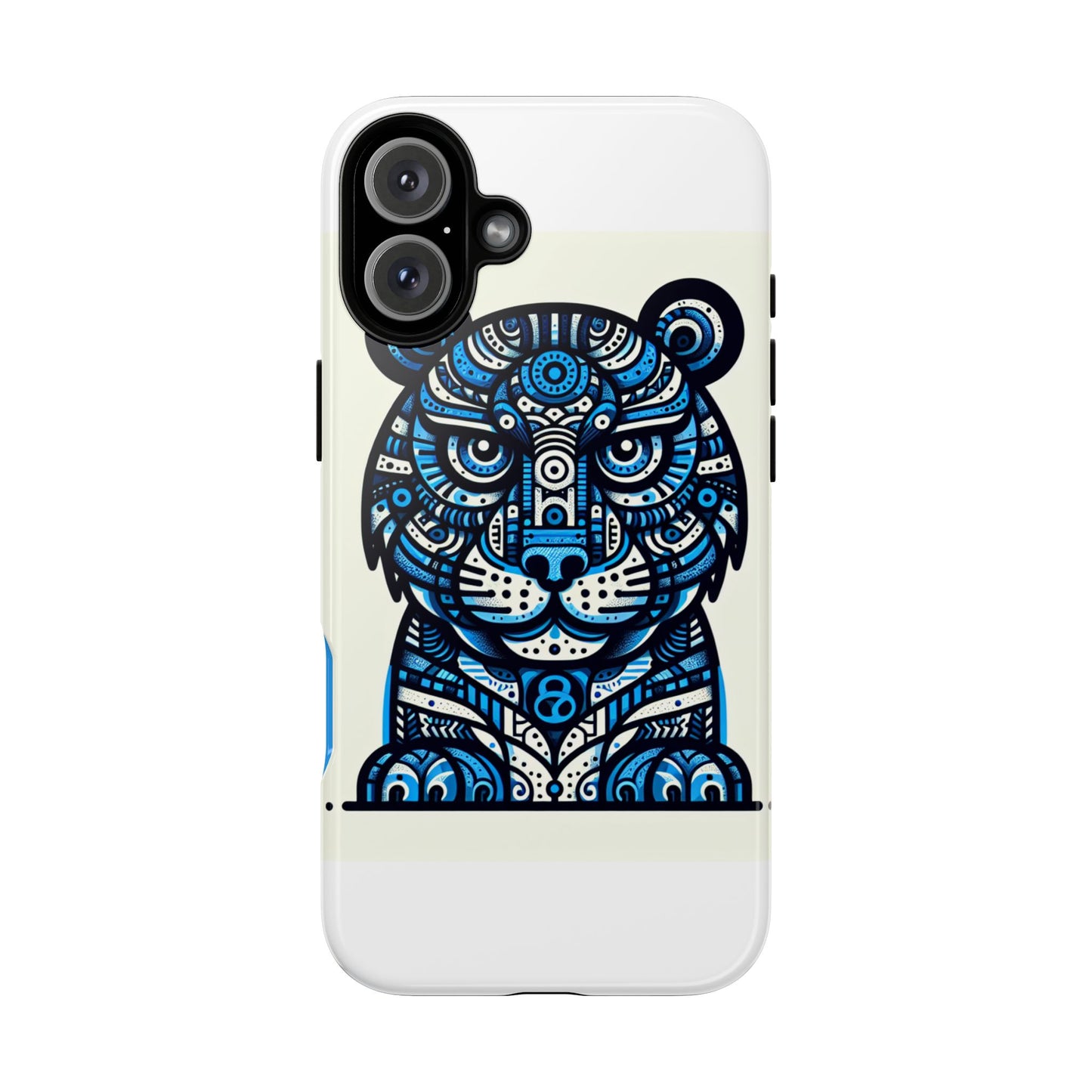 vibrant blue geometric tiger design phone case – stylish protection accessory for self-expression compatible with iphone 13, 14, 15 & 16 – all models including pro, pro max & plus