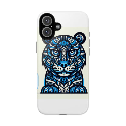 Vibrant Blue Geometric Tiger Design Phone Case – Stylish Protection Accessory for Self-Expression Compatible with iPhone 13, 14, 15 & 16 – all models including Pro, Pro Max & Plus