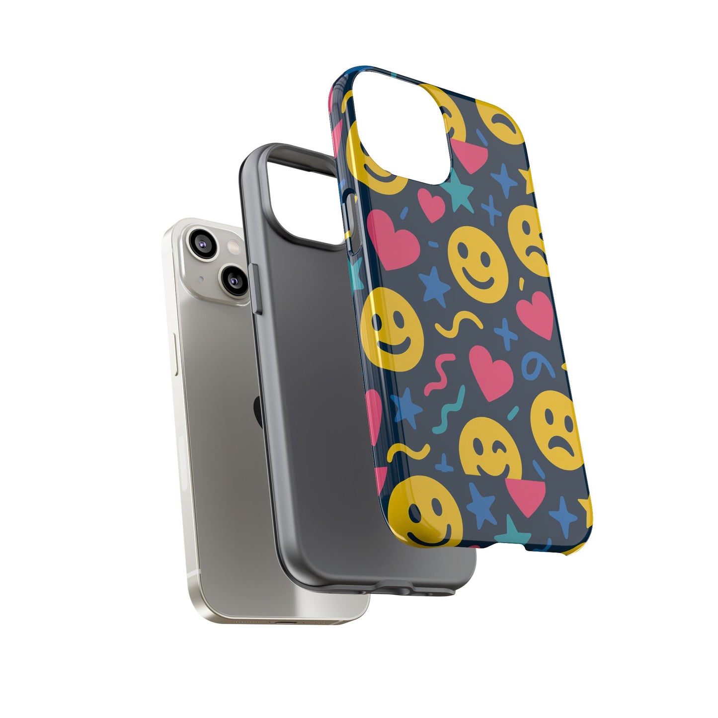 vibrant multicolour emoji phone case with 3d wrap design for playful protection compatible with iphone 13, 14, 15 & 16 – all models including pro, pro max & plus