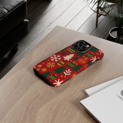 Vibrant Red 3D Wrap Protective Phone Case with Christmas Tree and Ornament Design for Stylish Protection Compatible with iPhone 13, 14, 15 & 16 – all models including Pro, Pro Max & Plus