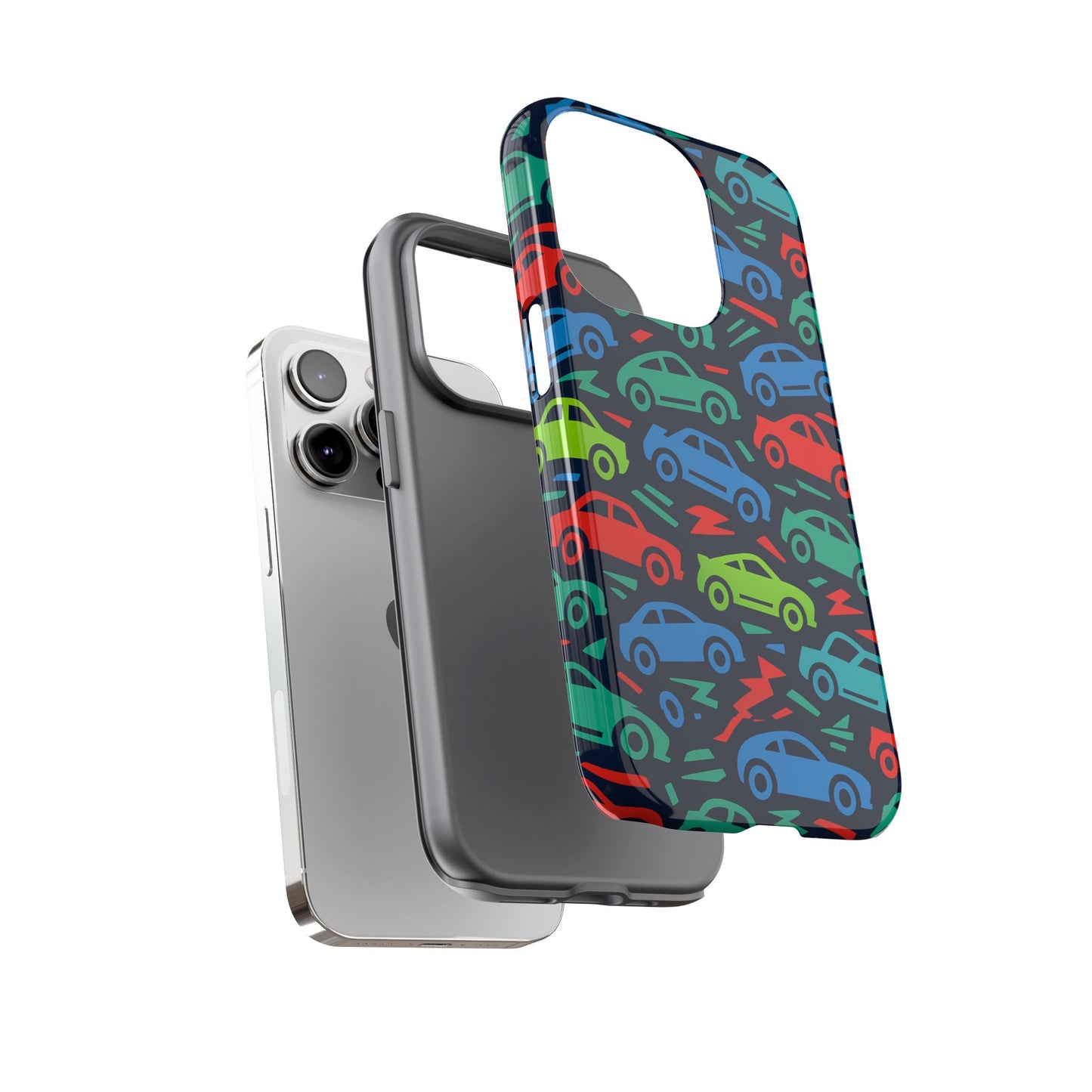 vibrant retro automotive design protective phone case for kids and adults – colourful 3d wrap style – stylish protection compatible with iphone 13, 14, 15 & 16 – all models including pro, pro max & plus