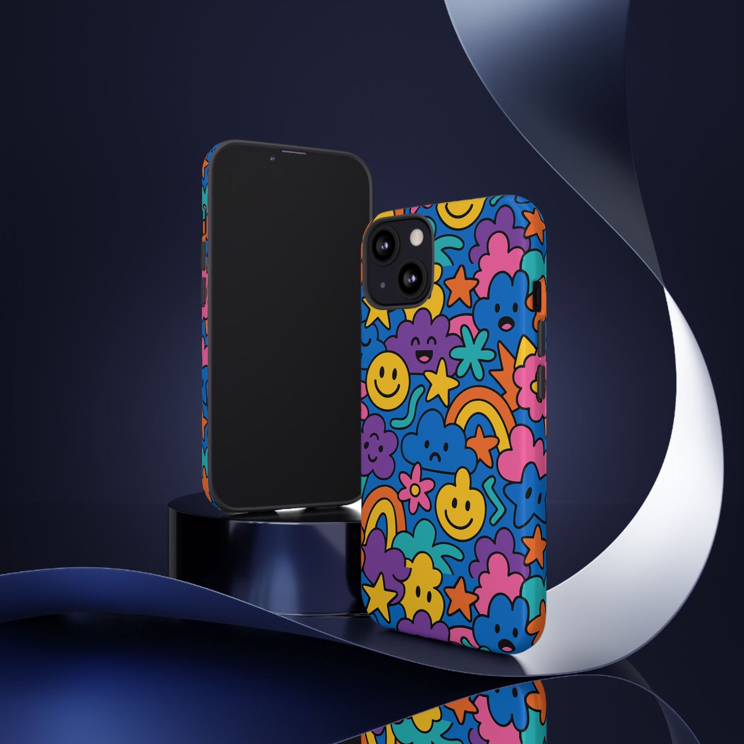 vibrant cartoon protective phone case with playful multicolour design – unisex fashion accessory – compatible with iphone 13, 14, 15 & 16 – all models including pro, pro max & plus