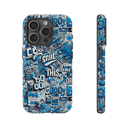 3D Wrap Protective Phone Case in Vibrant Blue Retro Design for Unique Style and Playful Expression Compatible with iPhone 13, 14, 15 & 16 – all models including Pro, Pro Max & Plus