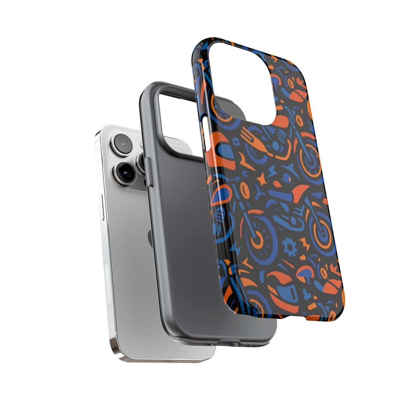 vibrant motorcycle phone case in multicolour design for stylish protection compatible with iphone 13, 14, 15 & 16 – all models including pro, pro max & plus