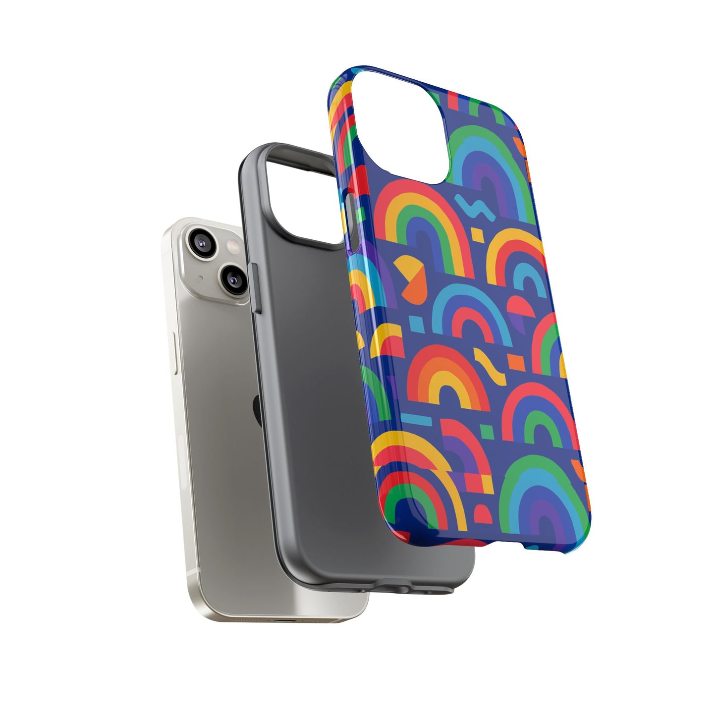 vibrant rainbow geometric 3d wrap protective phone case for stylish accessories compatible with iphone 13, 14, 15 & 16 – all models including pro, pro max & plus