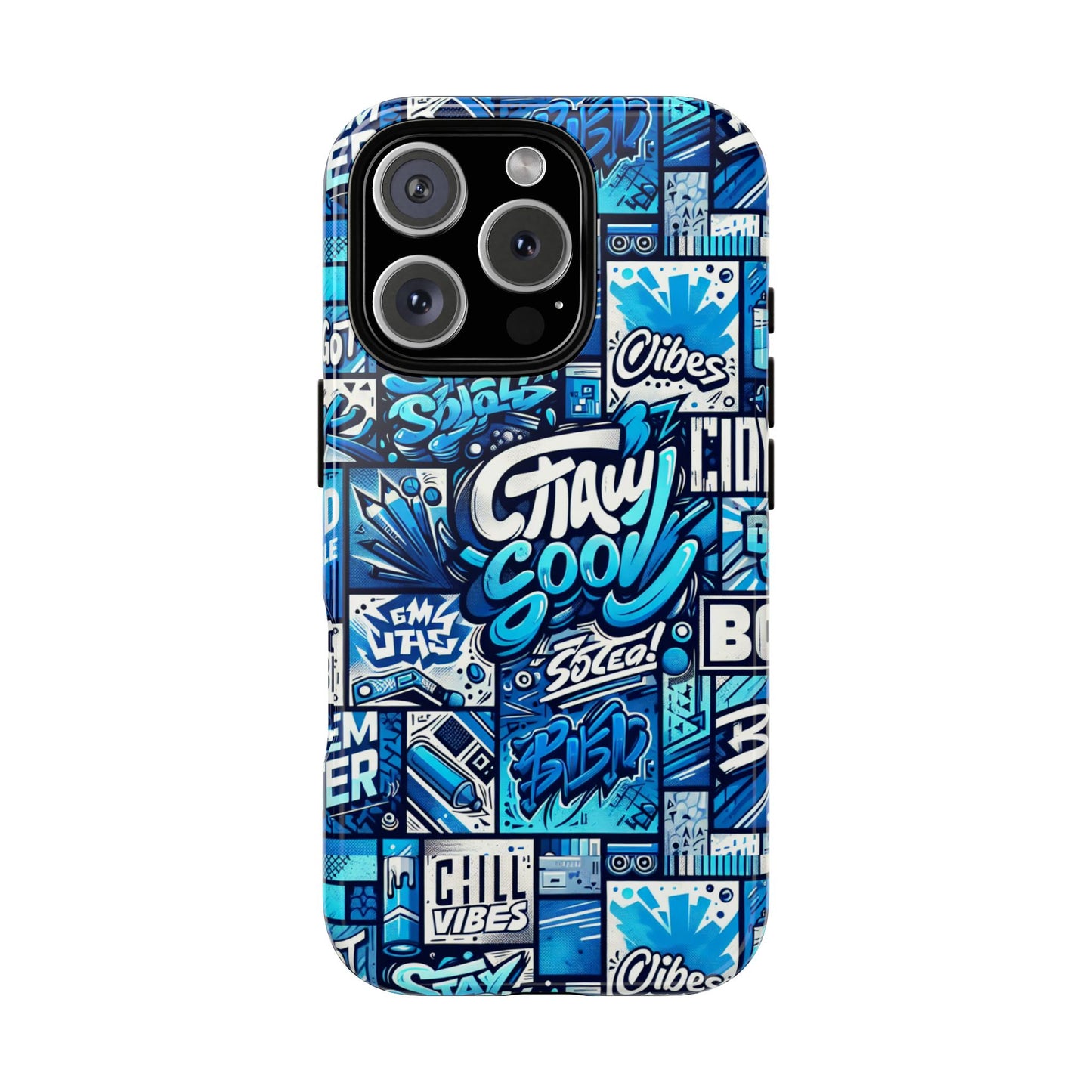 vibrant 3d graphic phone case in blue with playful design for stylish protection compatible with iphone 13, 14, 15 & 16 – all models including pro, pro max & plus