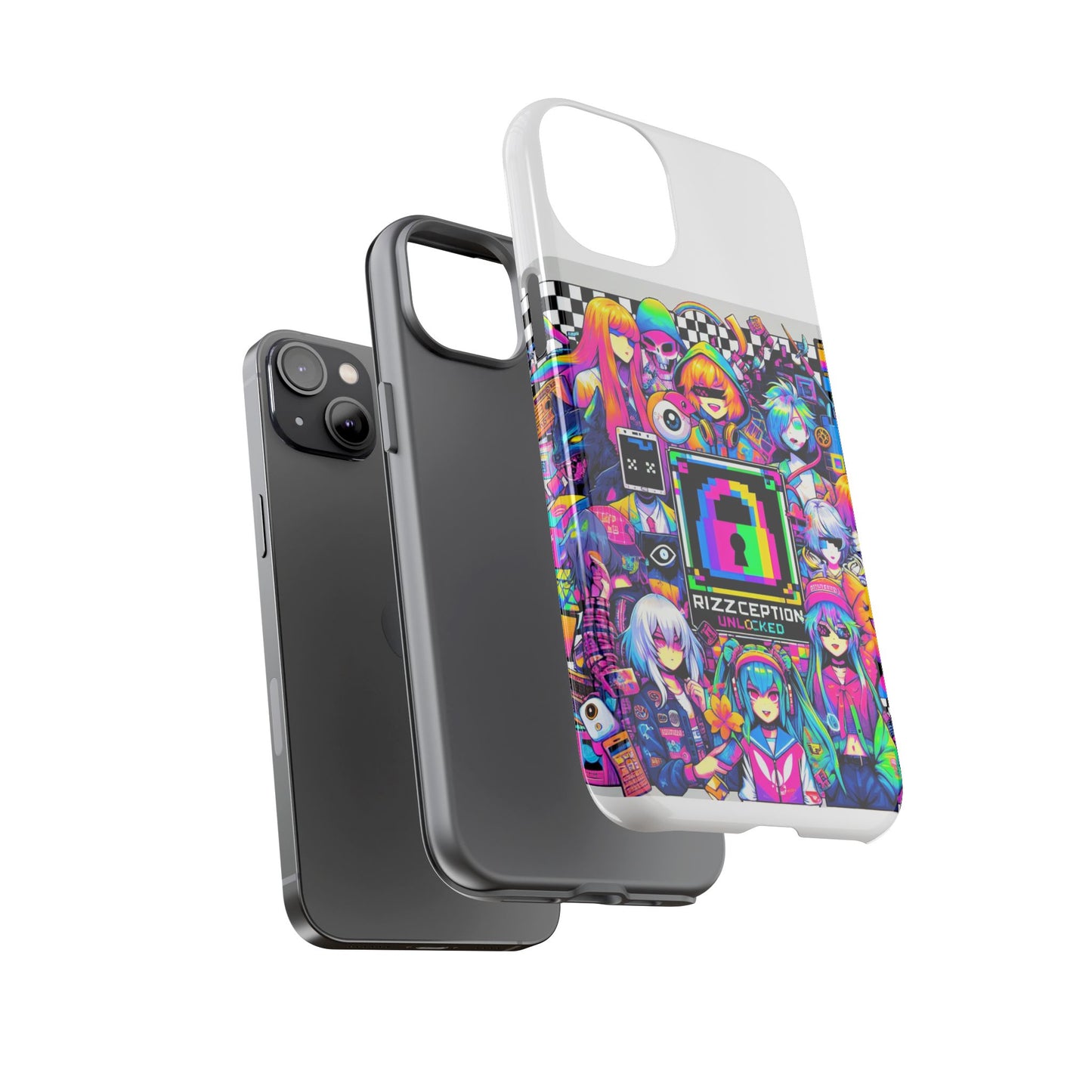 rizzception unlocked 3d wrap protective phone case for anime lovers, durable silicone liner, uv protected, stylish accessories for smartphones